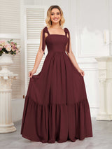 Chic Sleeveless Lace Up Back Floor Length Chiffon Bridesmaid Dresses