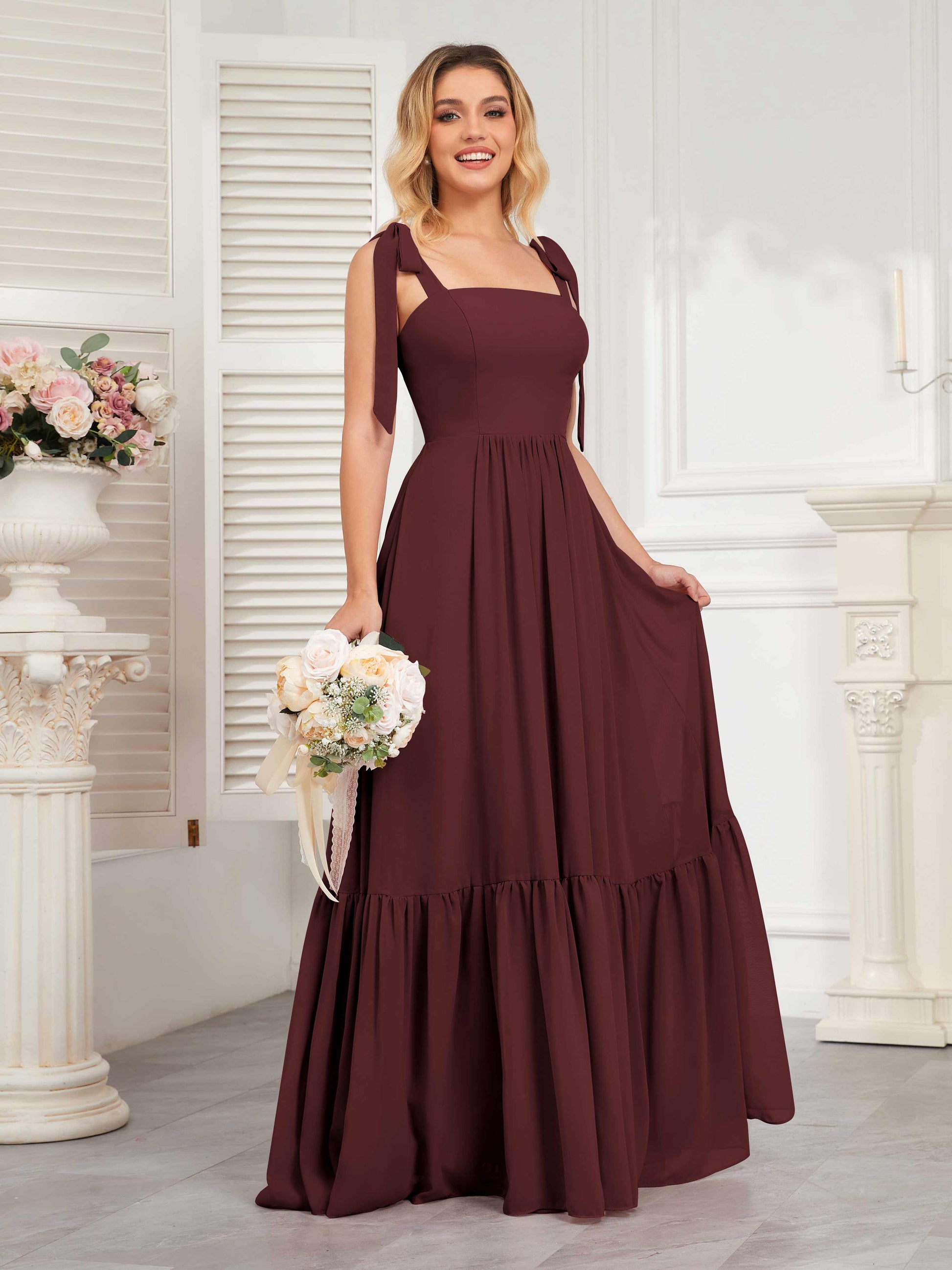 Chic Sleeveless Lace Up Back Floor Length Chiffon Bridesmaid Dresses mollyevers.com Chic Sleeveless Lace Up Back Floor Length Chiffon Bridesmaid Dresses mollyevers.com