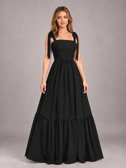 Black Chic Sleeveless Lace Up Back Floor Length Chiffon Bridesmaid Dress