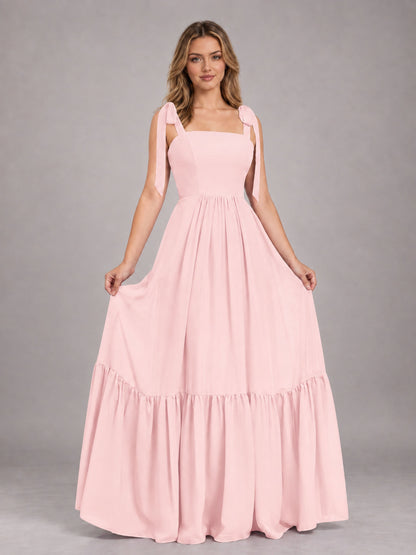 Blush Pink Chic Sleeveless Lace Up Back Floor Length Chiffon Bridesmaid Dress