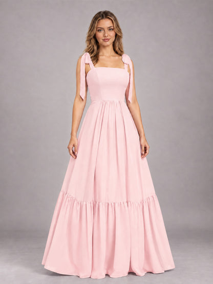 Blush Pink Chic Sleeveless Lace Up Back Floor Length Chiffon Bridesmaid Dress