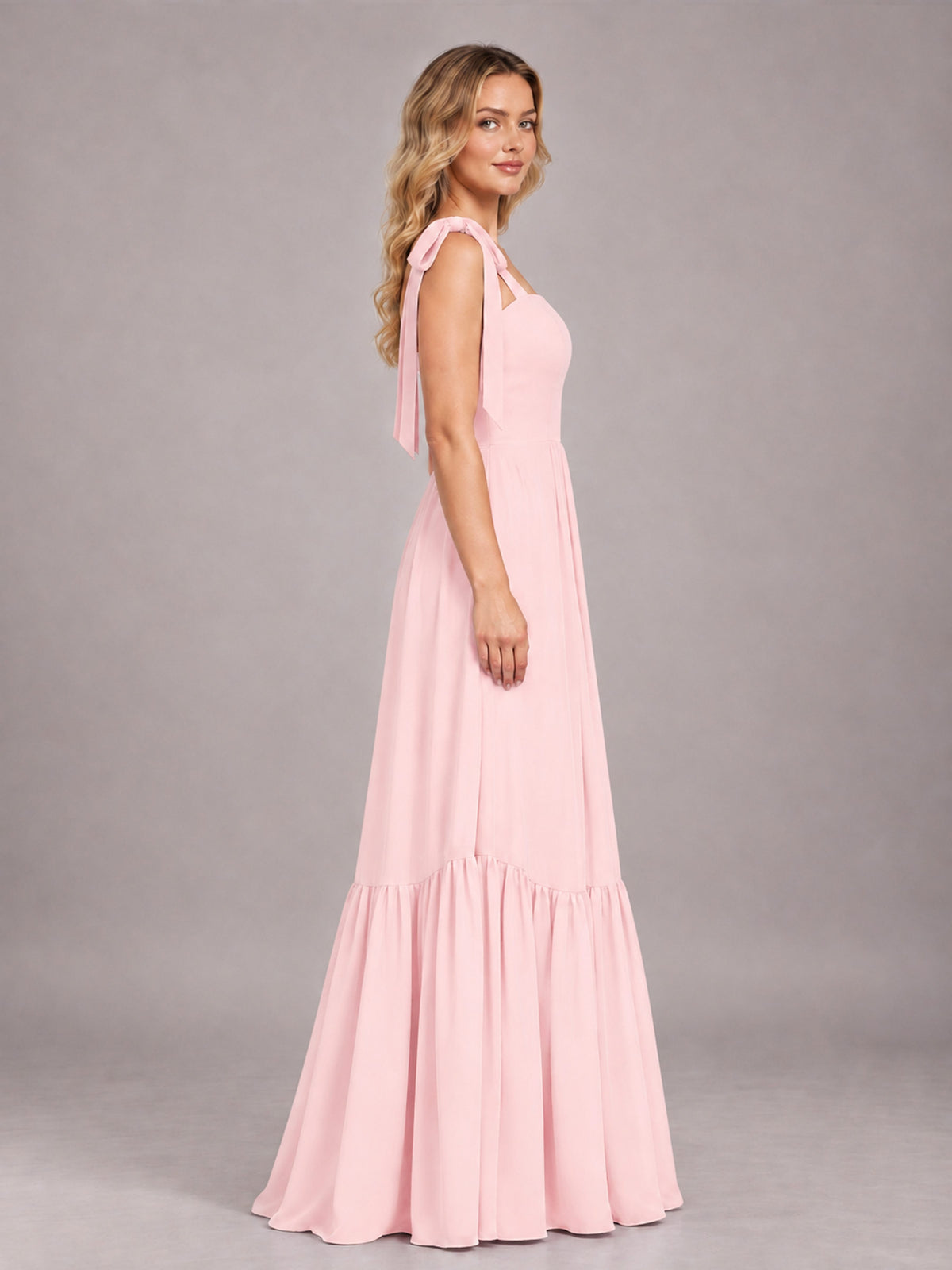 Blush Pink Chic Sleeveless Lace Up Back Floor Length Chiffon Bridesmaid Dress