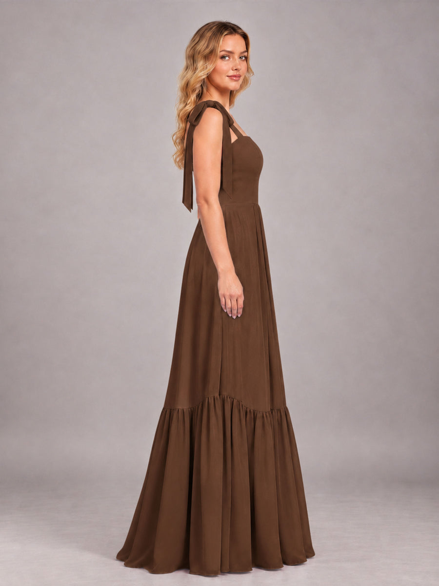 Brown Chic Sleeveless Lace Up Back Floor Length Chiffon Bridesmaid Dress