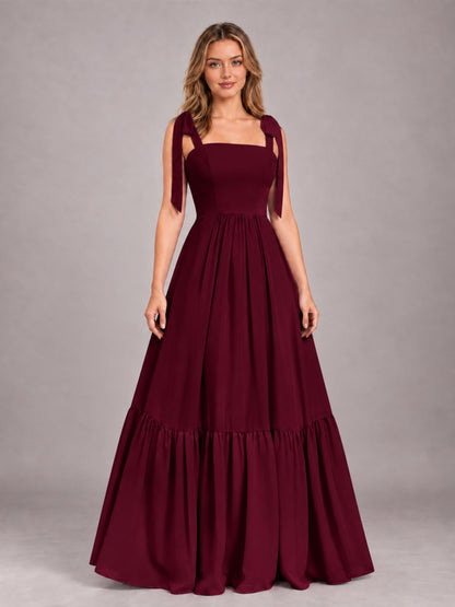 Burgundy Chic Sleeveless Lace Up Back Floor Length Chiffon Bridesmaid Dress