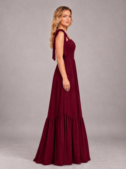 Burgundy Chic Sleeveless Lace Up Back Floor Length Chiffon Bridesmaid Dress