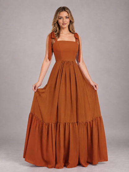 Burnt Orange Chic Sleeveless Lace Up Back Floor Length Chiffon Bridesmaid Dress