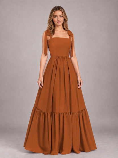 Burnt Orange Chic Sleeveless Lace Up Back Floor Length Chiffon Bridesmaid Dress