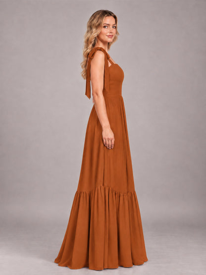 Burnt Orange Chic Sleeveless Lace Up Back Floor Length Chiffon Bridesmaid Dress