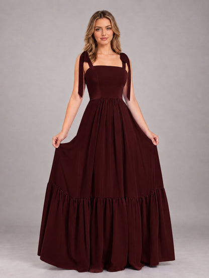 Cabernet Chic Sleeveless Lace Up Back Floor Length Chiffon Bridesmaid Dress