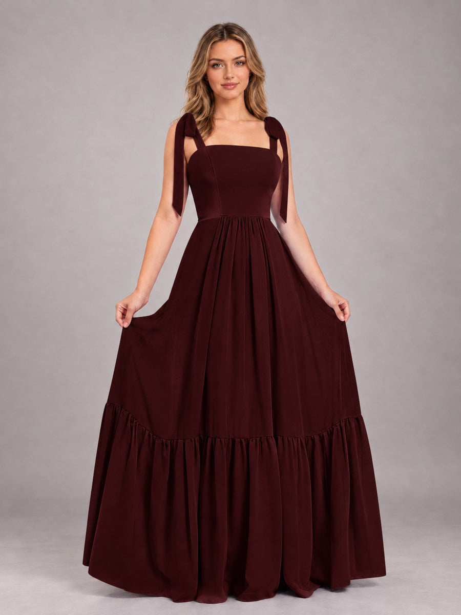 Cabernet Chic Sleeveless Lace Up Back Floor Length Chiffon Bridesmaid Dress