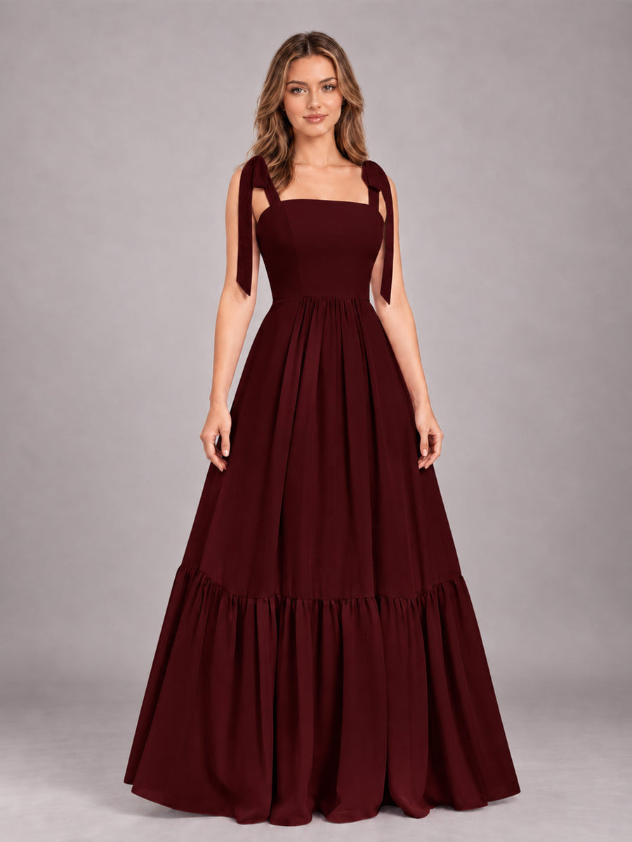 Cabernet Chic Sleeveless Lace Up Back Floor Length Chiffon Bridesmaid Dress