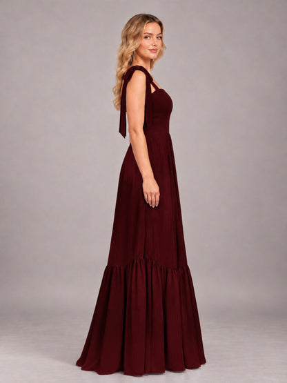 Cabernet Chic Sleeveless Lace Up Back Floor Length Chiffon Bridesmaid Dress