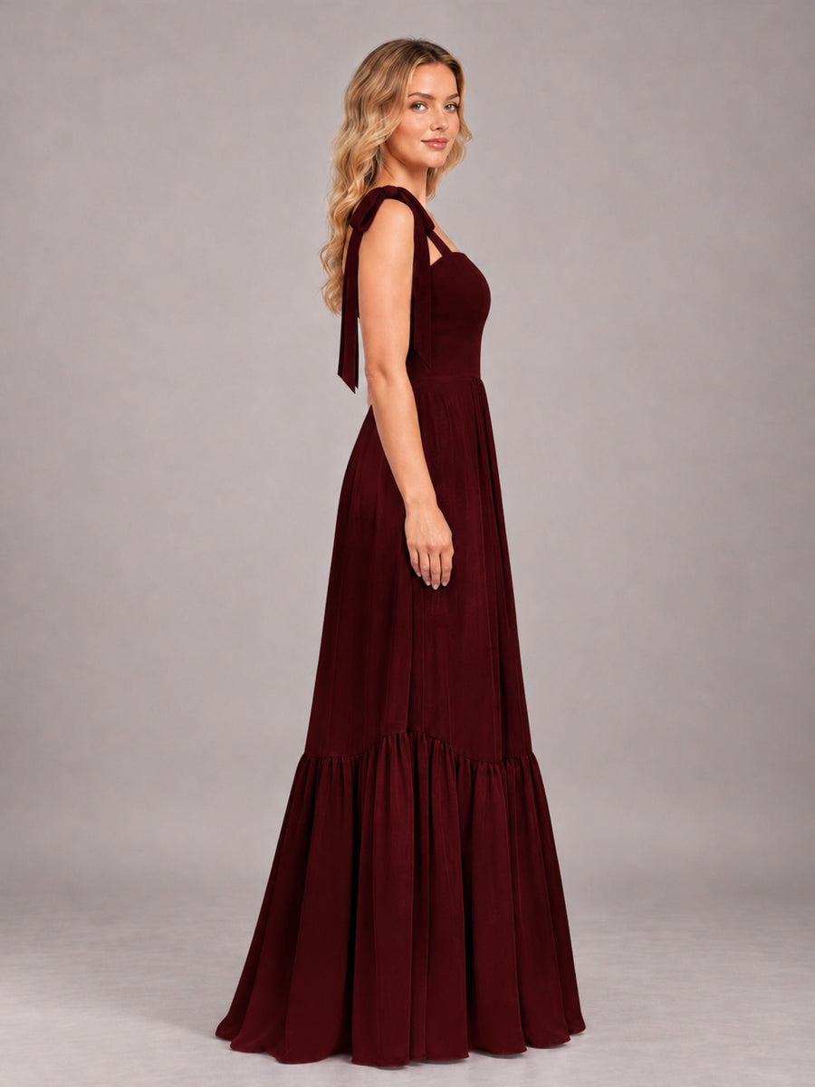 Cabernet Chic Sleeveless Lace Up Back Floor Length Chiffon Bridesmaid Dress