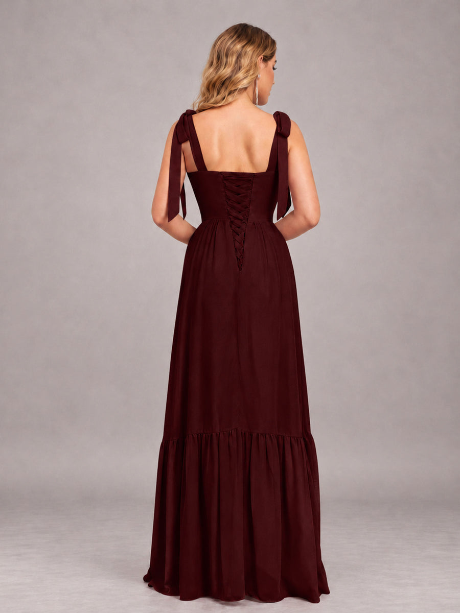 Cabernet Chic Sleeveless Lace Up Back Floor Length Chiffon Bridesmaid Dress