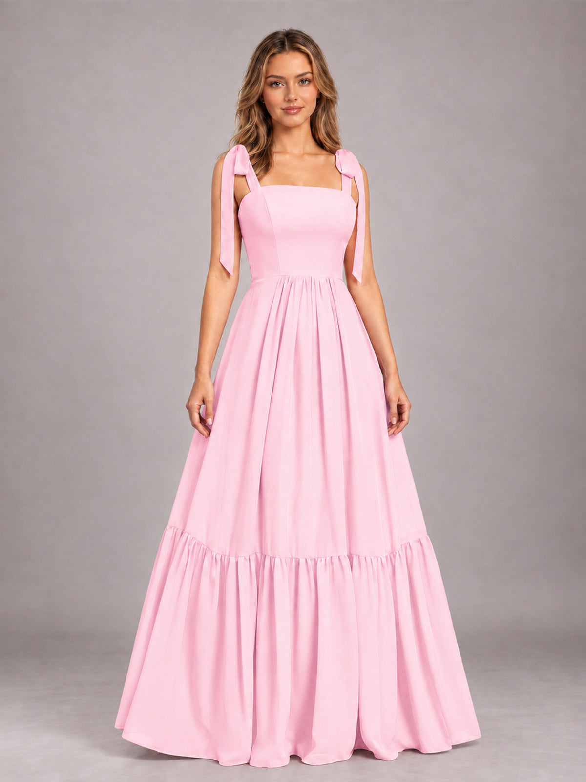 Candy Pink Chic Sleeveless Lace Up Back Floor Length Chiffon Bridesmaid Dress