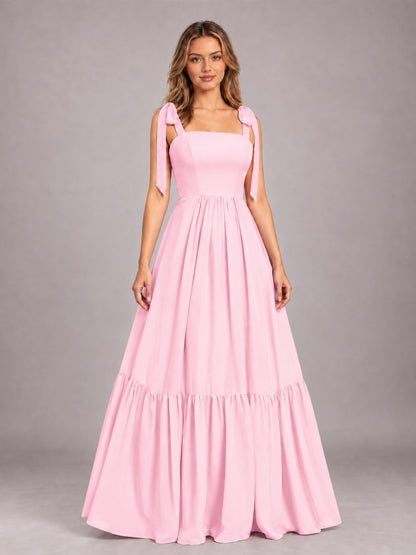 Candy Pink Chic Sleeveless Lace Up Back Floor Length Chiffon Bridesmaid Dress
