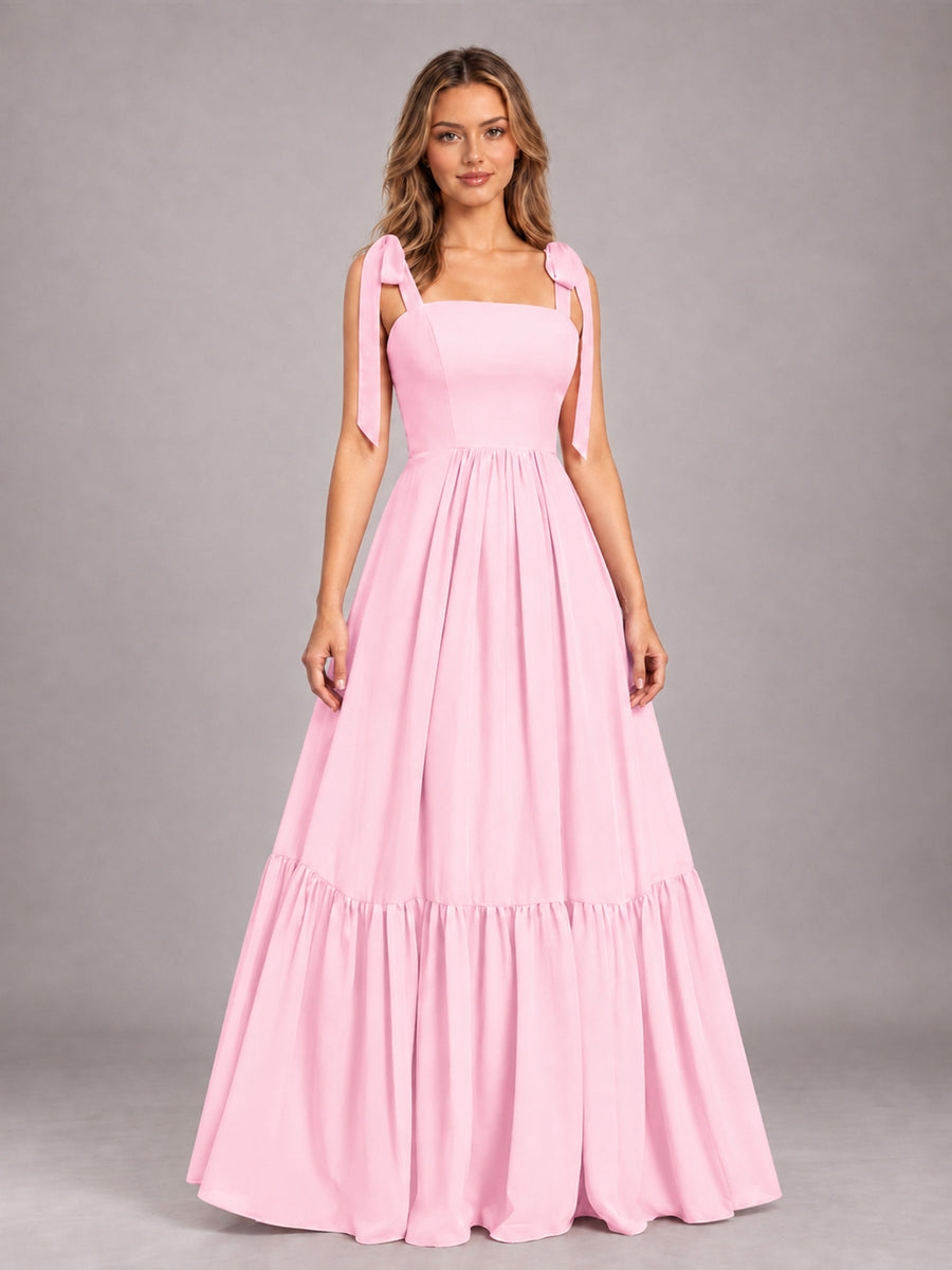 Candy Pink Chic Sleeveless Lace Up Back Floor Length Chiffon Bridesmaid Dress