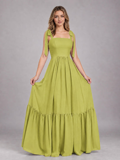 Chartreuse Chic Sleeveless Lace Up Back Floor Length Chiffon Bridesmaid Dress