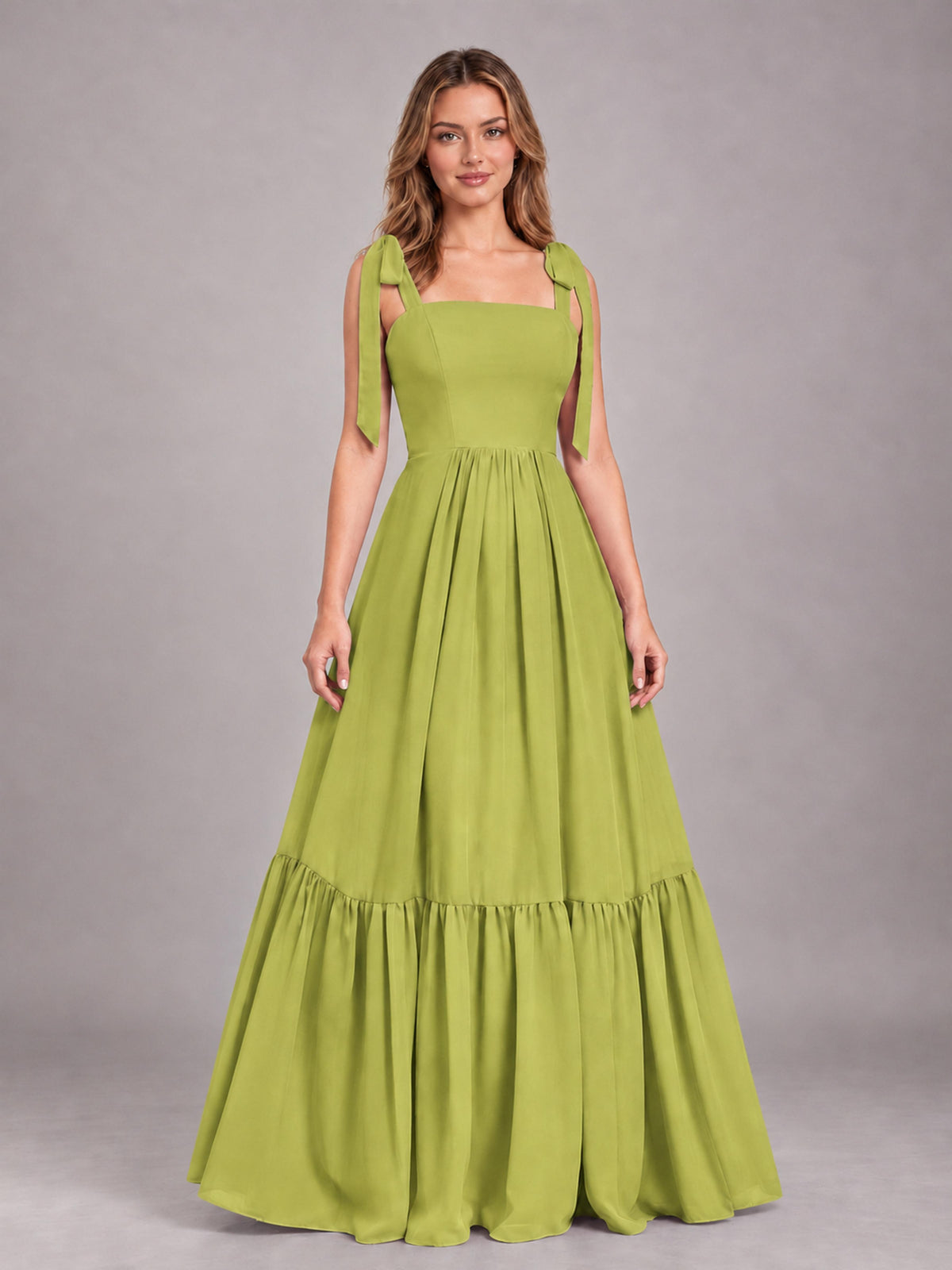 Chartreuse Chic Sleeveless Lace Up Back Floor Length Chiffon Bridesmaid Dress