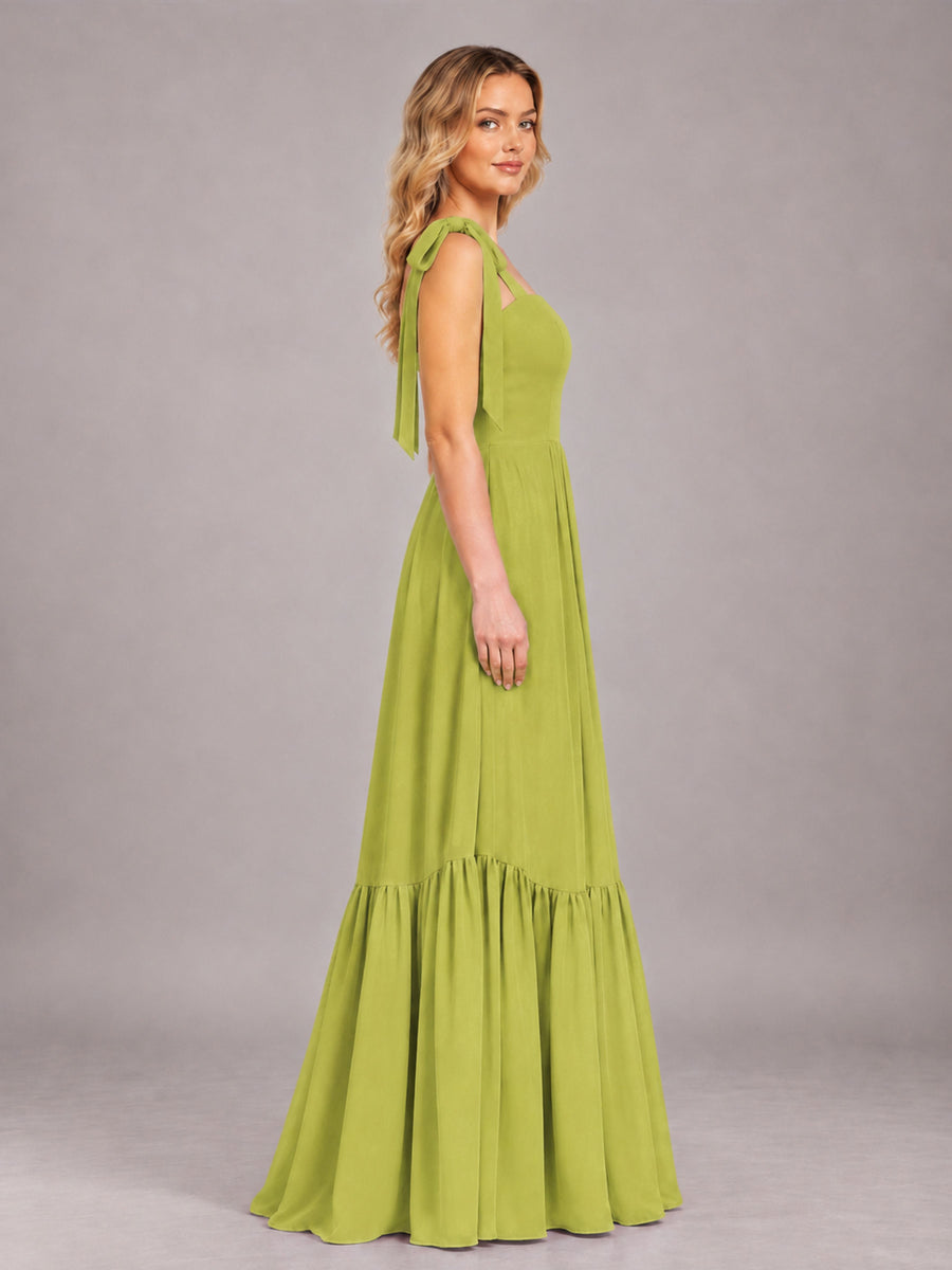 Chartreuse Chic Sleeveless Lace Up Back Floor Length Chiffon Bridesmaid Dress