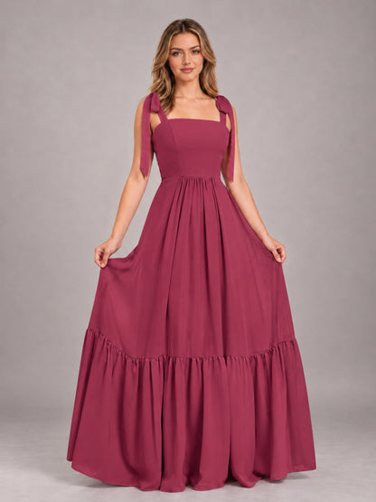 Cinnamon Rose Chic Sleeveless Lace Up Back Floor Length Chiffon Bridesmaid Dress