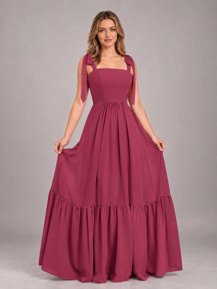 Cinnamon Rose Chic Sleeveless Lace Up Back Floor Length Chiffon Bridesmaid Dress