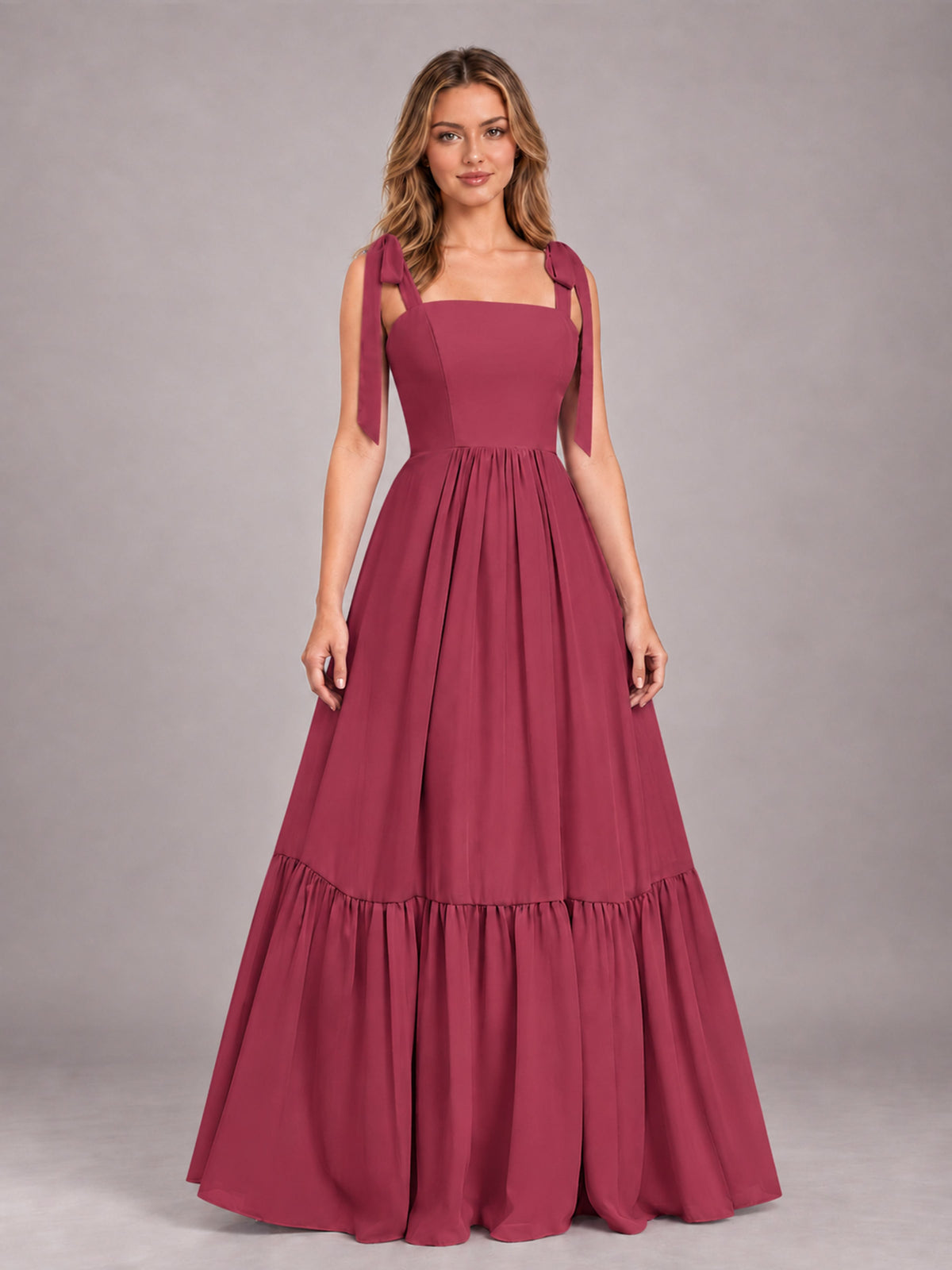 Cinnamon Rose Chic Sleeveless Lace Up Back Floor Length Chiffon Bridesmaid Dress