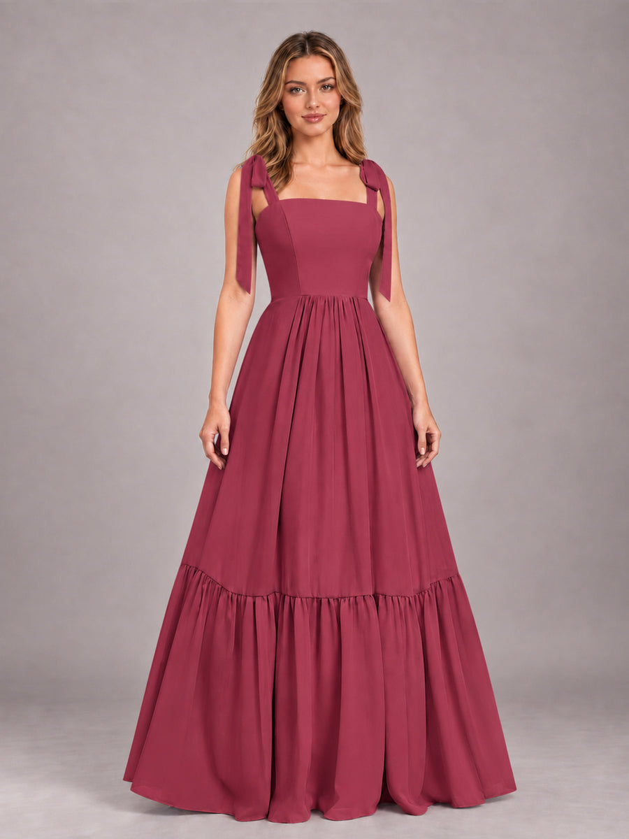 Cinnamon Rose Chic Sleeveless Lace Up Back Floor Length Chiffon Bridesmaid Dress