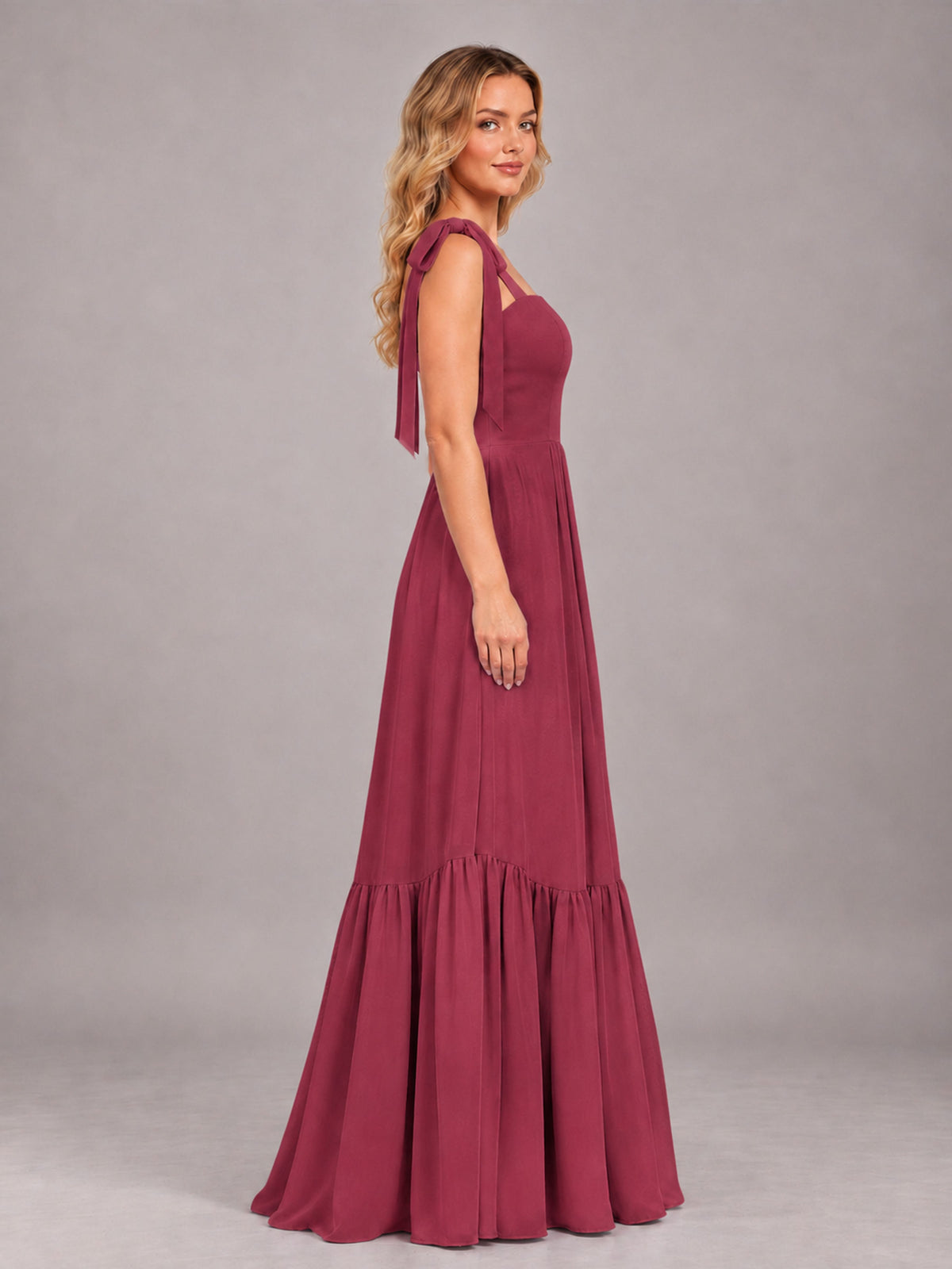 Cinnamon Rose Chic Sleeveless Lace Up Back Floor Length Chiffon Bridesmaid Dress