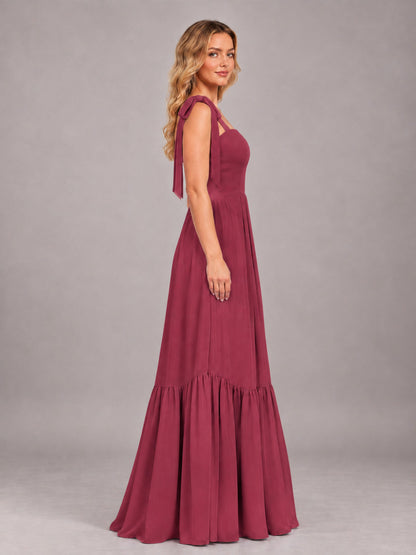 Cinnamon Rose Chic Sleeveless Lace Up Back Floor Length Chiffon Bridesmaid Dress