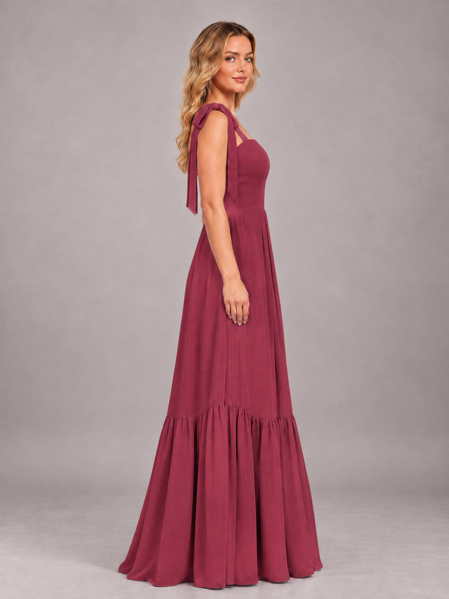 Cinnamon Rose Chic Sleeveless Lace Up Back Floor Length Chiffon Bridesmaid Dress