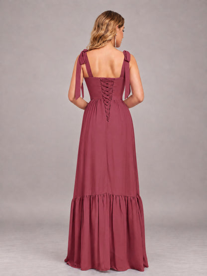 Cinnamon Rose Chic Sleeveless Lace Up Back Floor Length Chiffon Bridesmaid Dress