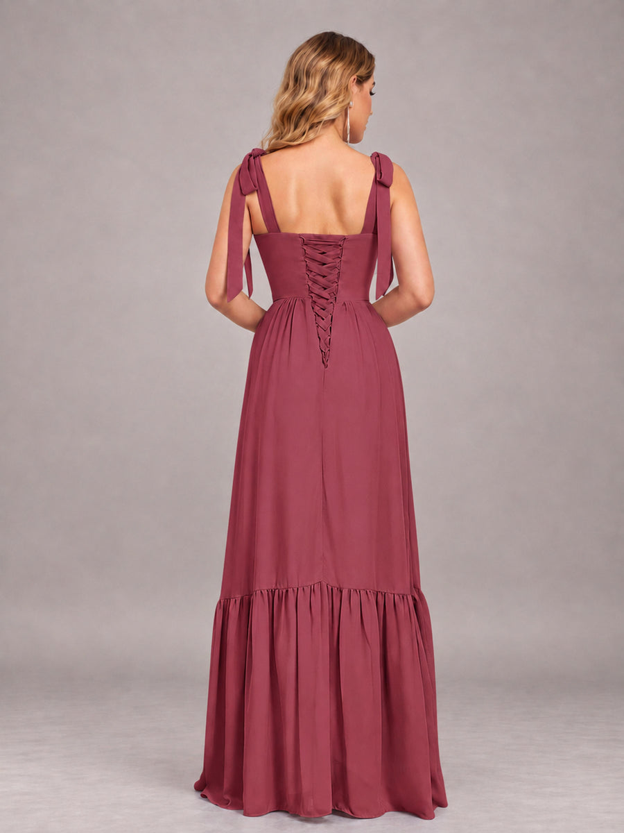 Cinnamon Rose Chic Sleeveless Lace Up Back Floor Length Chiffon Bridesmaid Dress