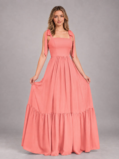Coral Chic Sleeveless Lace Up Back Floor Length Chiffon Bridesmaid Dress