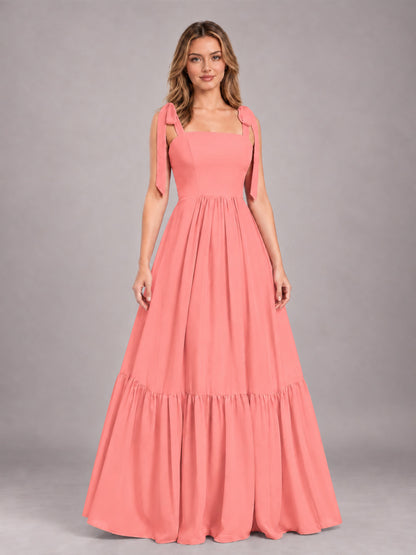 Coral Chic Sleeveless Lace Up Back Floor Length Chiffon Bridesmaid Dress
