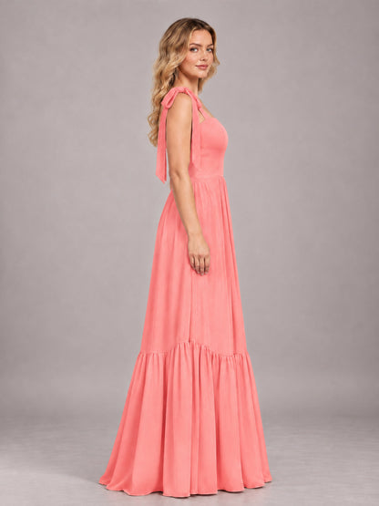 Coral Chic Sleeveless Lace Up Back Floor Length Chiffon Bridesmaid Dress