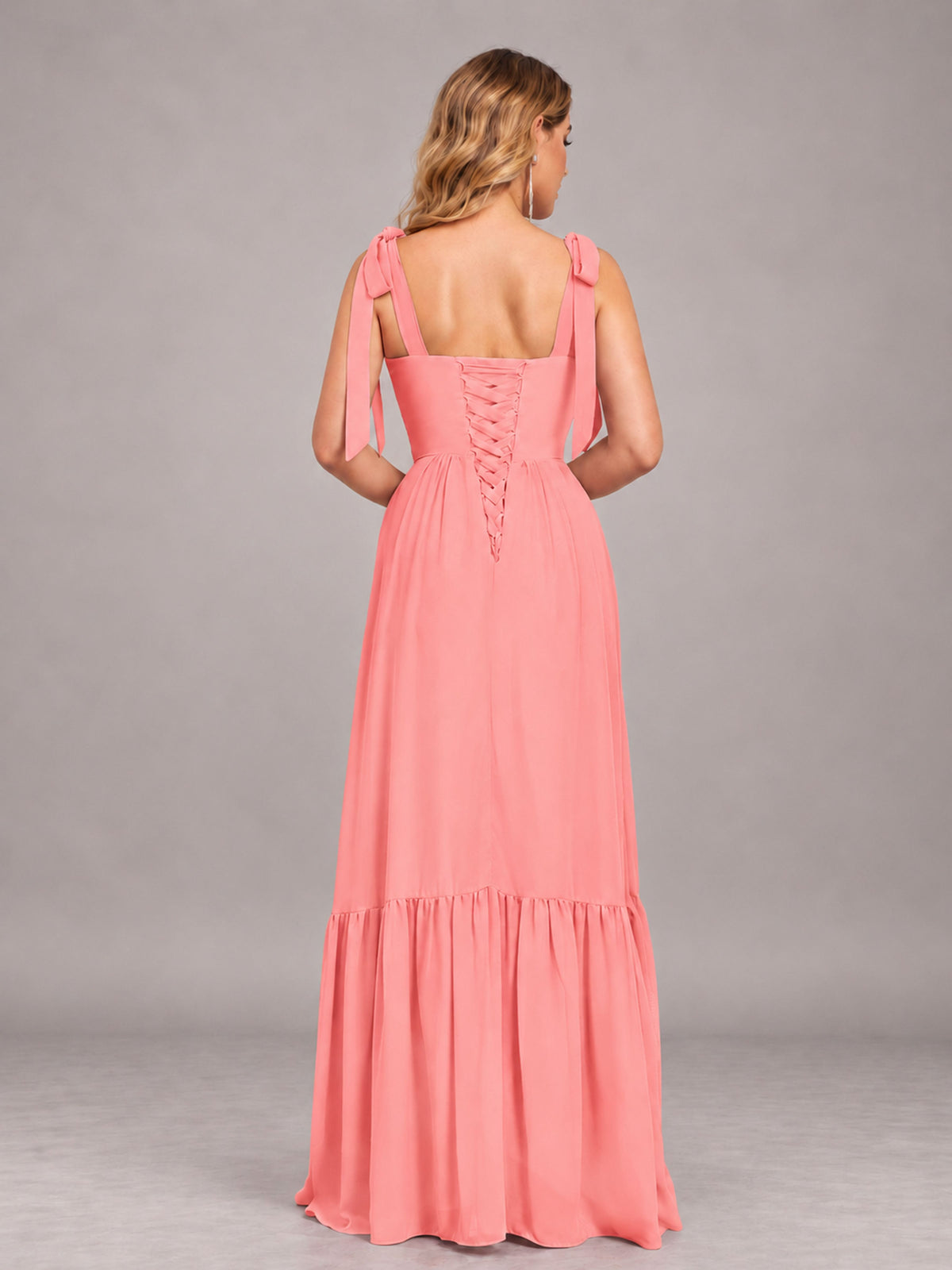 Coral Chic Sleeveless Lace Up Back Floor Length Chiffon Bridesmaid Dress