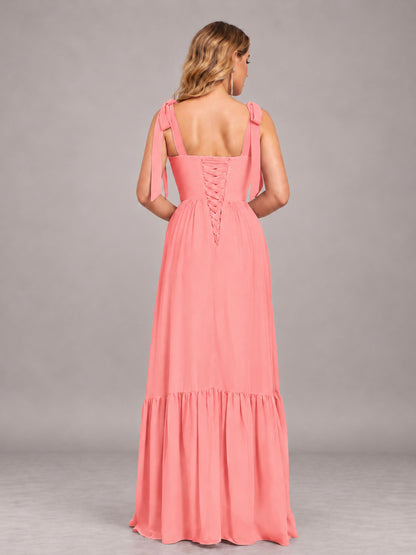 Coral Chic Sleeveless Lace Up Back Floor Length Chiffon Bridesmaid Dress