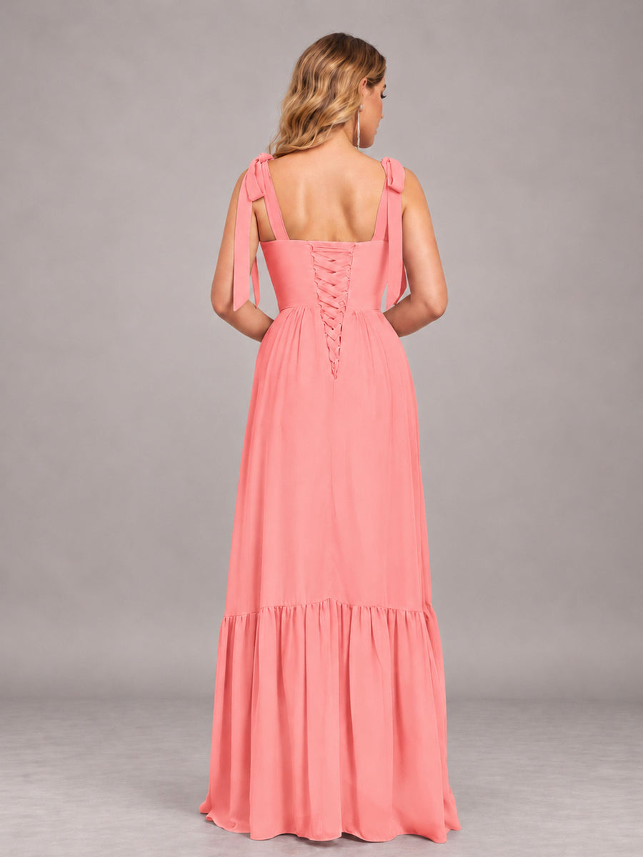 Coral Chic Sleeveless Lace Up Back Floor Length Chiffon Bridesmaid Dress
