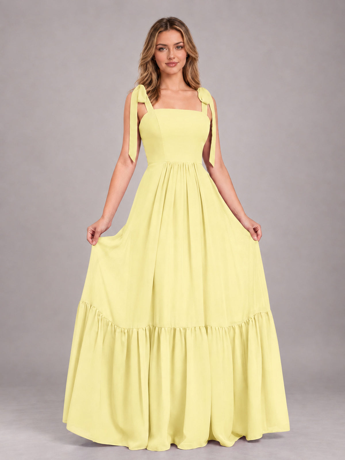 Daffodil Chic Sleeveless Lace Up Back Floor Length Chiffon Bridesmaid Dress