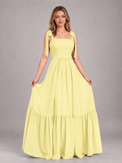 Daffodil Chic Sleeveless Lace Up Back Floor Length Chiffon Bridesmaid Dress