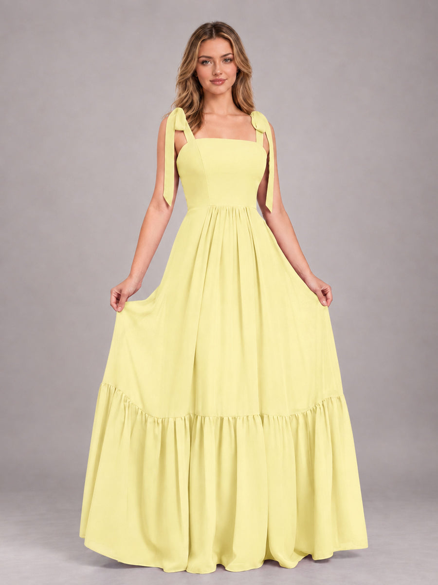 Daffodil Chic Sleeveless Lace Up Back Floor Length Chiffon Bridesmaid Dress