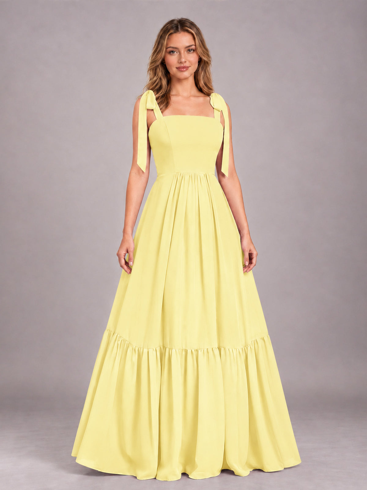 Daffodil Chic Sleeveless Lace Up Back Floor Length Chiffon Bridesmaid Dress