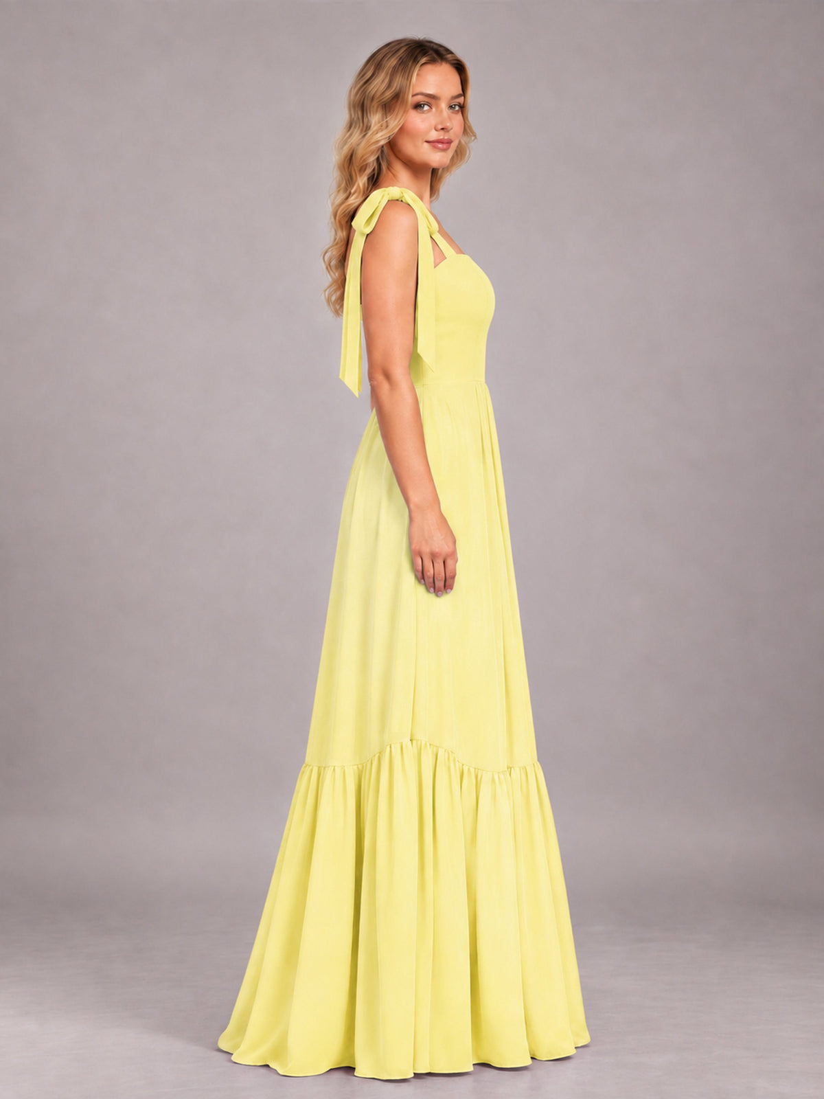 Daffodil Chic Sleeveless Lace Up Back Floor Length Chiffon Bridesmaid Dress