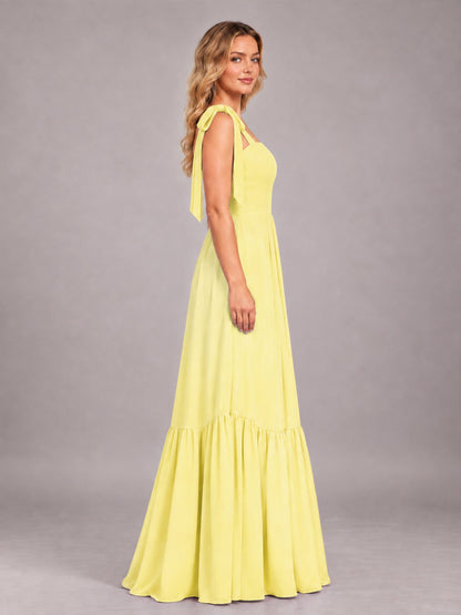 Daffodil Chic Sleeveless Lace Up Back Floor Length Chiffon Bridesmaid Dress