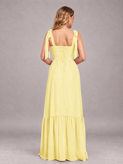 Daffodil Chic Sleeveless Lace Up Back Floor Length Chiffon Bridesmaid Dress