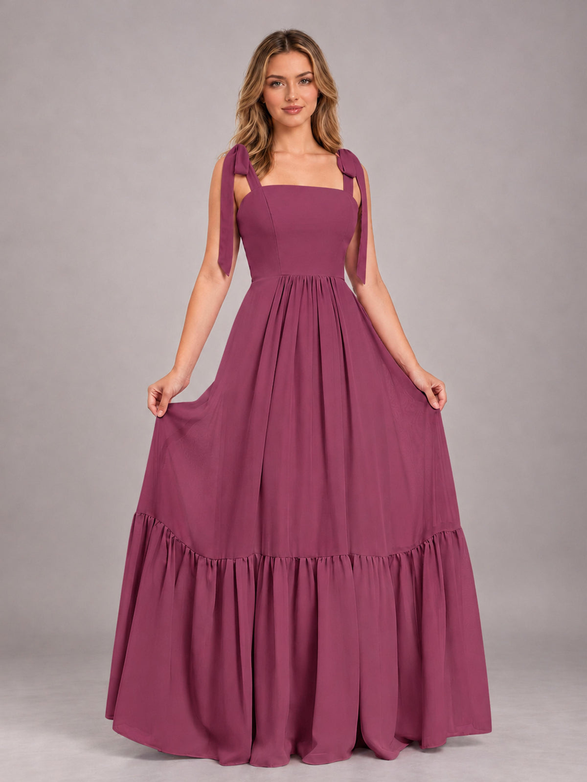 Desert Rose Chic Sleeveless Lace Up Back Floor Length Chiffon Bridesmaid Dress