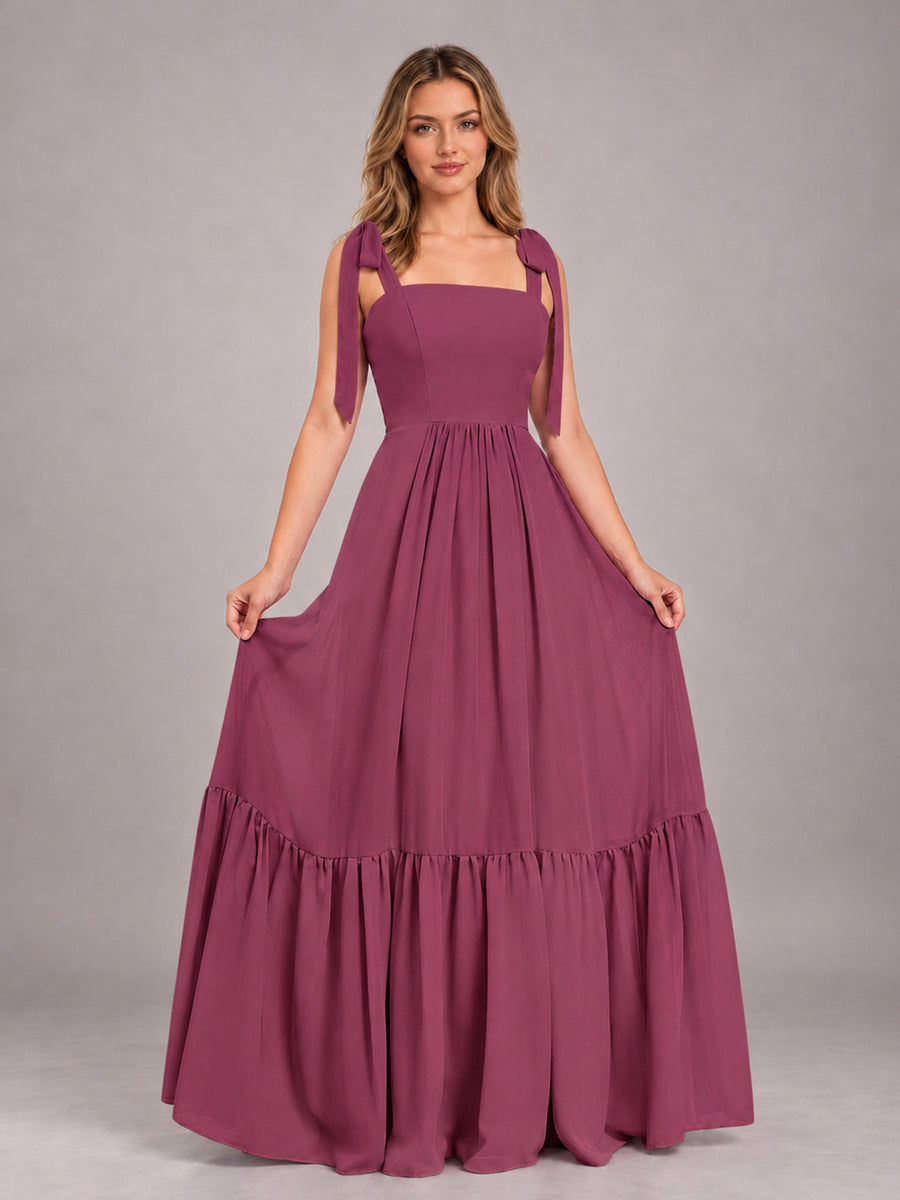 Desert Rose Chic Sleeveless Lace Up Back Floor Length Chiffon Bridesmaid Dress