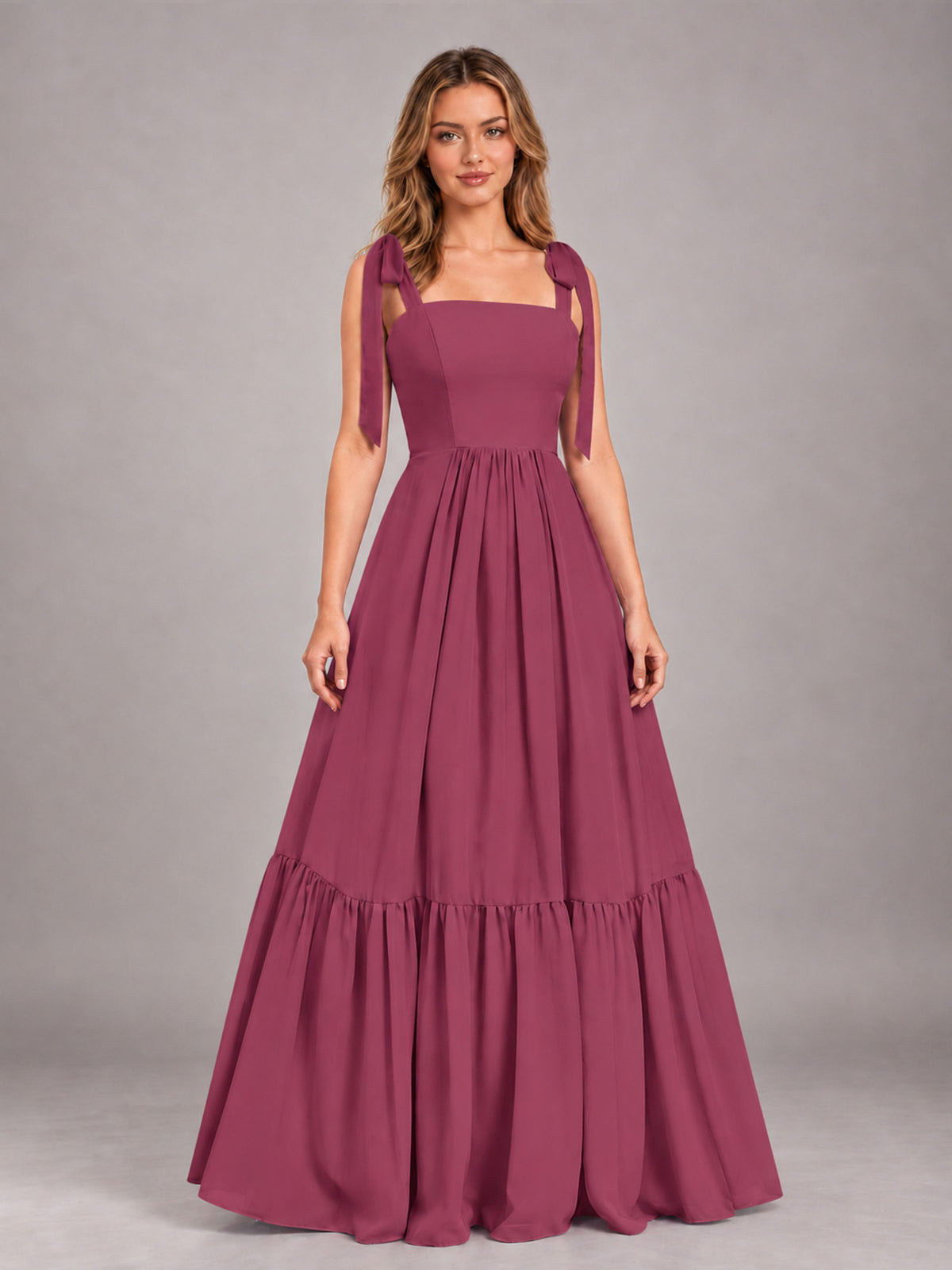 Desert Rose Chic Sleeveless Lace Up Back Floor Length Chiffon Bridesmaid Dress