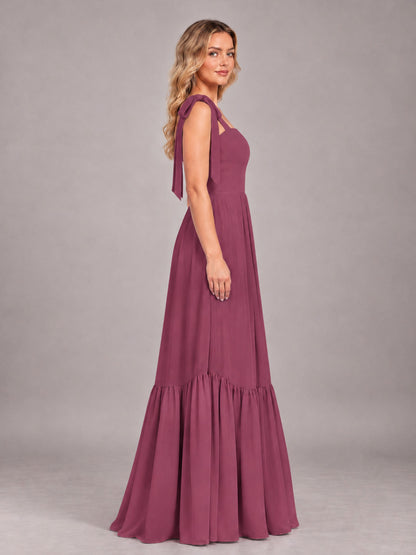 Desert Rose Chic Sleeveless Lace Up Back Floor Length Chiffon Bridesmaid Dress